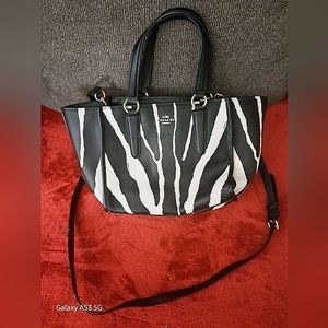 Coach Crosby Mini Carryall in Zebra Printed Leather Handbag 33525 Black White